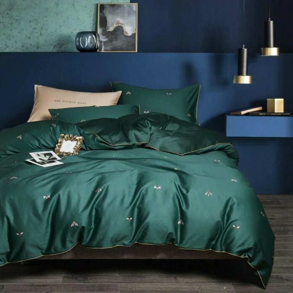 NWT RoyalLinens 4 Piece Luxury Emerald Green Duvet Cover Set